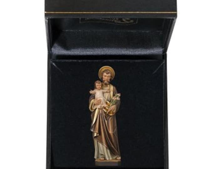 Statue of St. Joseph with deluxe case carved in Valgardena wood decorated by hand of Italian artisan production