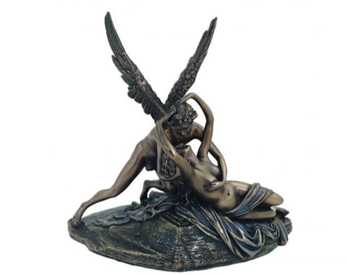 Scultura classica di Amore e Psiche del Canova, cm 18 (7,08 inches) in marmo resina bronzata, artigianale, made in Italy