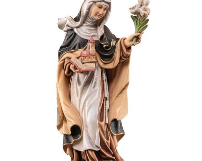 Sculpture of Saint Stilla from Abenberg carved in Valgardena wood, hand-decorated, Italian artisan production, various sizes