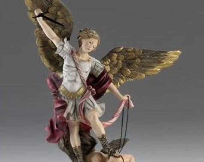 Statue of Saint Michael the Archangel cm 60 (23.62 inches) in alabaster powder, marble base, hand decorated, made in Italy
