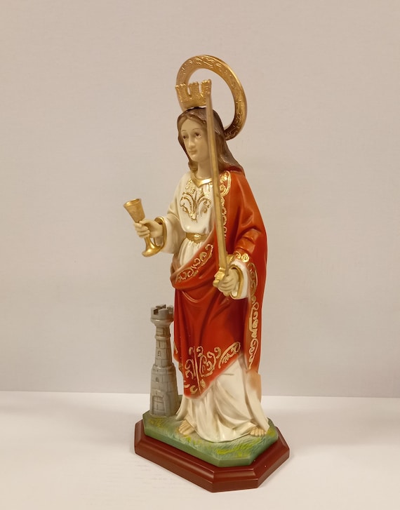 Statuina Santa Barbara In Resina Con Dettagli Oro - Altezza 20 Cm Per Decorazione E Devozione - Foto 5