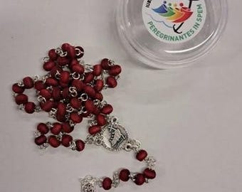 Jubilee 2025 Rosary in rose-scented wood with Jubilee logo case, handcrafted in Italy