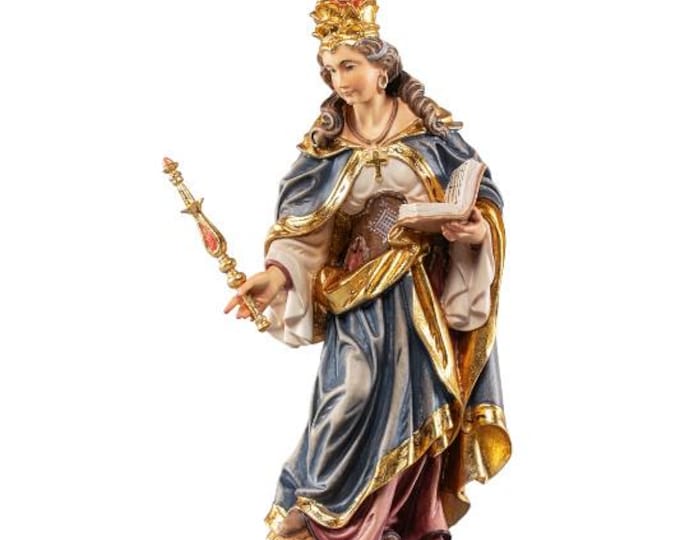 Sculpture of Saint Cunegonda carved in Valgardena wood, hand-decorated and handcrafted in Italy.