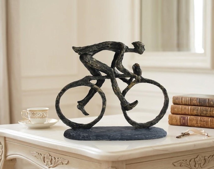 Classical sculpture The Cyclist, 23 x 27 cm (9.05 x 10.62 inches) in bronzed resin marble, handcrafted in Italy