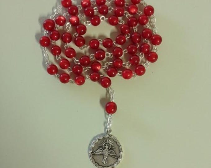 Holy Spirit Rosary, 50 cm, in red glass, handcrafted in Italy.