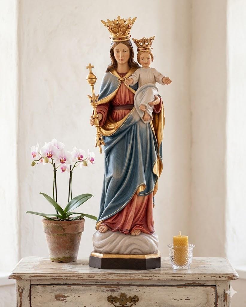 Statue of Our Lady Help of Christians Carved in Valgardena Wood