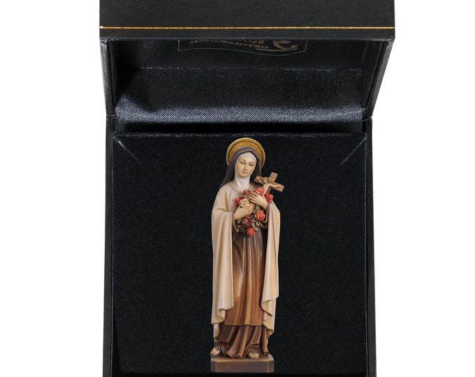 Statue of Saint Terersa with deluxe case carved in Val Gardena wood and hand decorated of Italian artisan production