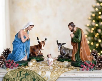 Complete nativity scene 37 cm (14.56 inches) composed of 5 pieces in resin decorated by hand, Italian artisan production