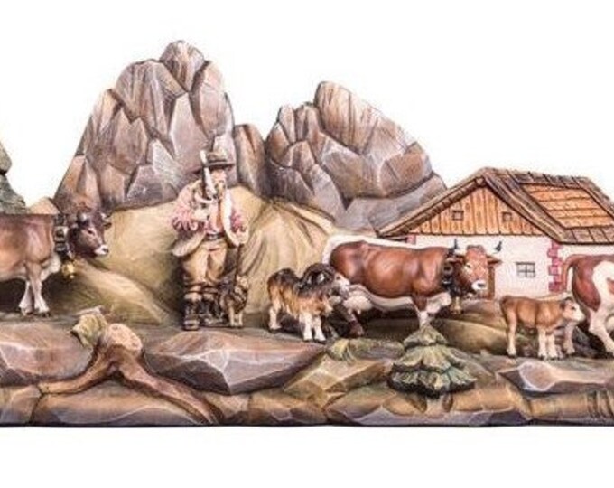 Transhumance sculpture carved in Valgardena wood and decorated by hand, of Italian artisan production