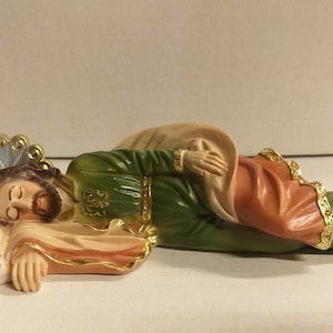 Statue of St. Joseph sleeping by Pope Francis in marble resin full decorated by hand Italian artisan production various sizes