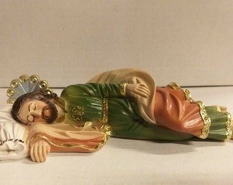 Statue of St. Joseph sleeping by Pope Francis in marble resin full decorated by hand Italian artisan production various sizes