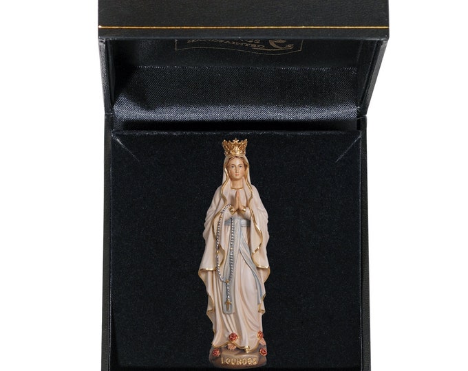 Statue of Our Lady of Lourdes with deluxe case carved in Valgardena wood and hand-decorated with Italian handicraft production