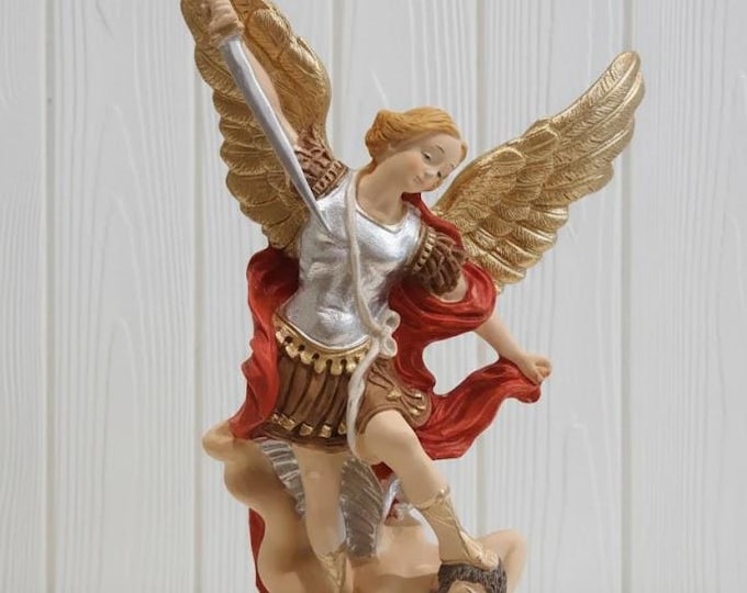 Statue of Saint Michael the Archangel 23 cm (9.05 inches) in solid resin marble decorated by hand, Italian artisan production