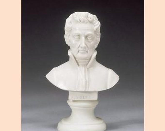 Alessandro Volta bust sculpture cm 16 (6.29 inches) in alabaster powder, handcrafted, made in Italy