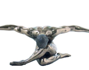 Classical sculpture of a naked man with open arms, 15 x 44 cm (5.90 x 17.32 inches) in bronzed resin marble, handcrafted in Italy