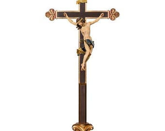 Baroque Crucifix on pedestal, carved in Valgardena wood and hand decorated, various sizes, handcrafted in Italy