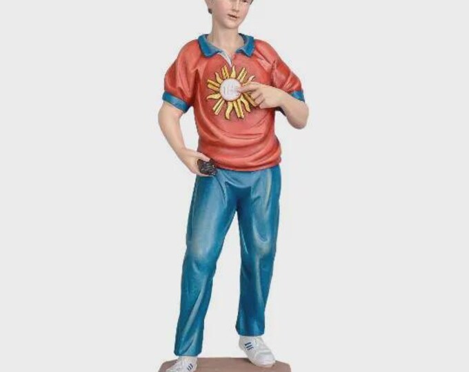 Statue of San Carlo Acutis carved from Valgardena wood, hand-decorated, Italian artisan production, various sizes available