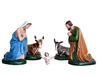Complete nativity scene cm 37 (14,56 inches) composed of 5 pieces in hand-decorated resin of Italian artisan production