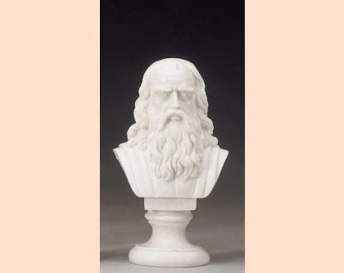 Leonardo Da Vinci bust sculpture, cm 16 (6.29 inches) in alabaster powder, handcrafted, made in Italy