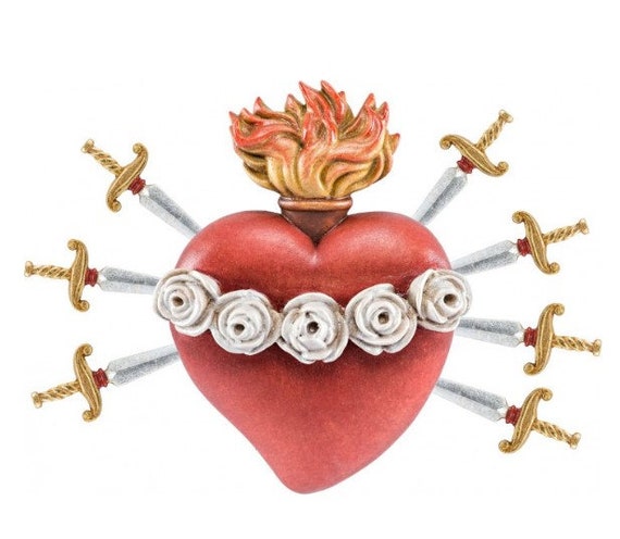 小物 Gaultier Sword-Pierced Heart Mary Wallet Sacred Heart of Mary Sculpture With 7 Swords, Carved in Valgardena