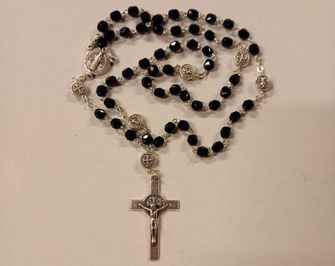 Rosary of St. Benedict of Norcia crystal grains diameter mm 5 of Italian artisan production