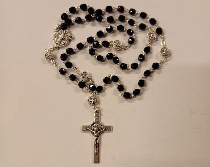 Rosary of Saint Benedict of Norcia crystal beads diameter 5 mm of Italian artisan production