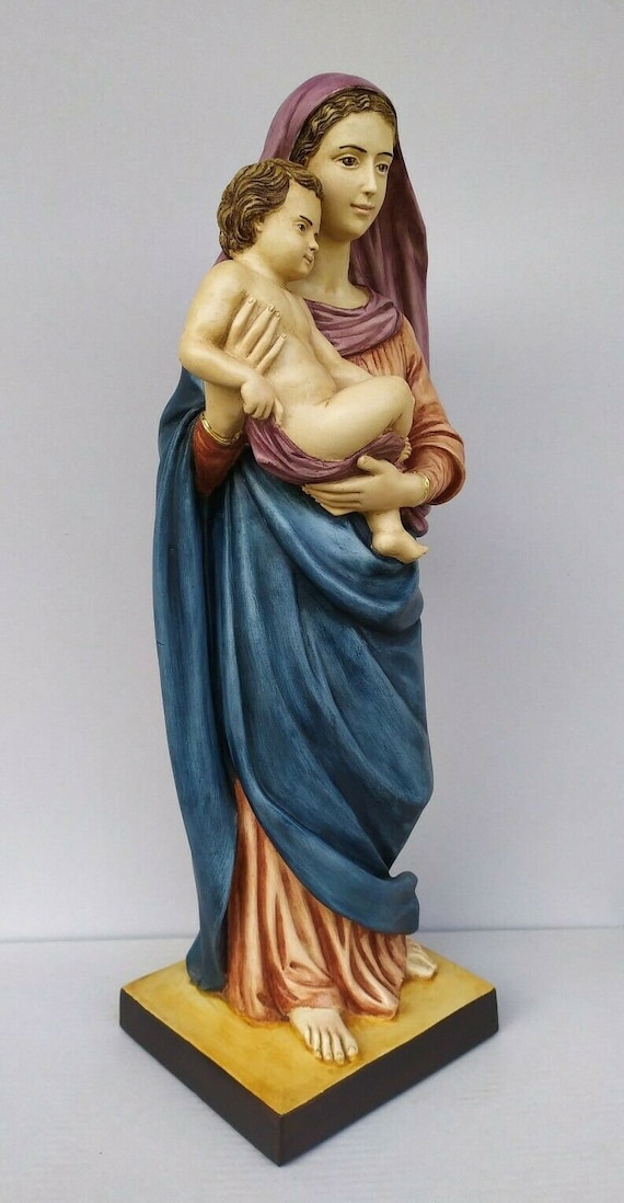 聖母子像 60 cm (23.6 インチ)、手作業で装飾された樹脂大理石