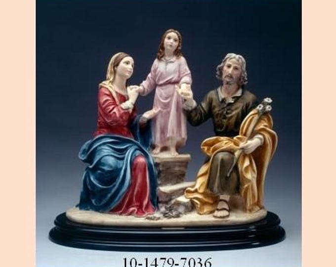 Statue of the Holy Family by Murillo cm 35 (13.77 inches) in alabaster powder, wooden base, hand decorated, made in Italy