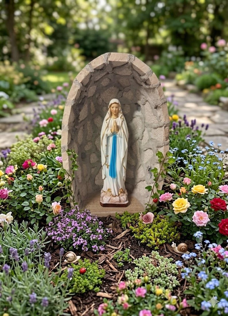 Handcrafted Stone Grotto 27 Cm (10.62 Inch) and Madonna of Lourdes ...