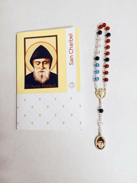 Rosario Di San Charbel In Vetro 5 Mm Con Medaglia Sacro Cuore E Opuscolo - Realizzato In Italia - 5