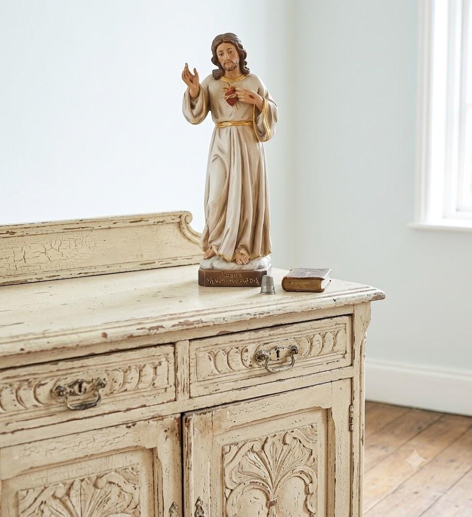 Statue of the Sacred Heart of Jesus, carved in Valgardena wood and hand ...