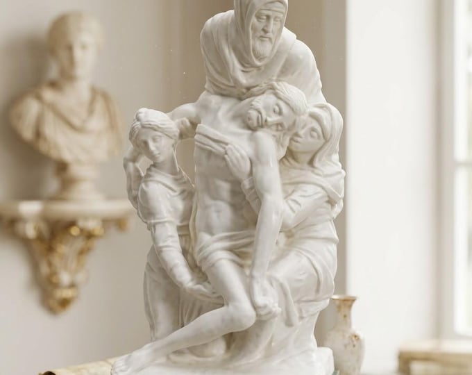 Classical sculpture "Pietà del Rondanini", 30 cm (11.81 inches) in alabaster powder, marble base, handcrafted, made in Italy