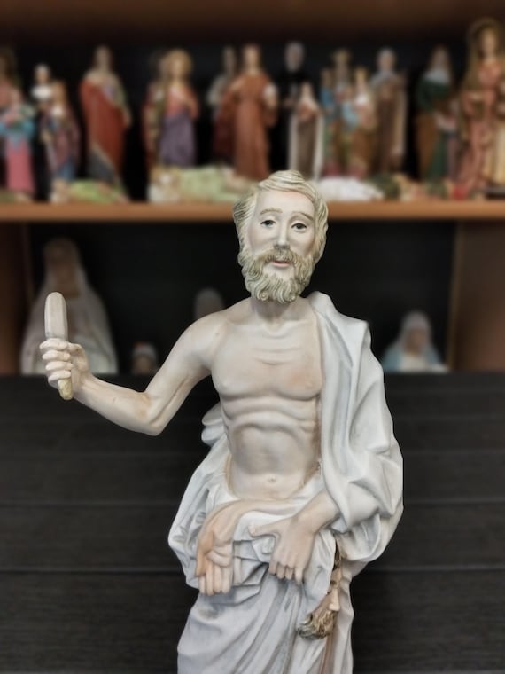 ☆スペイン製アラバスター彫刻像☆ 聖バルトロマイ像、高さ26cm（10.23インチ）、アラバスター粉製