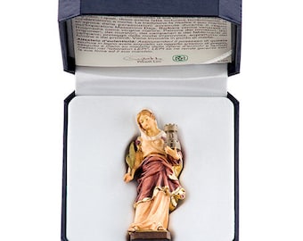 Statue of Saint Barbara with deluxe case carved in Valgardena wood and hand decorated, Italian artisan production