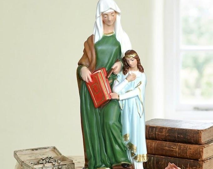 Statue of Saint Anne 42 cm (16.53 inches) in hand-decorated resin, Italian artisan production