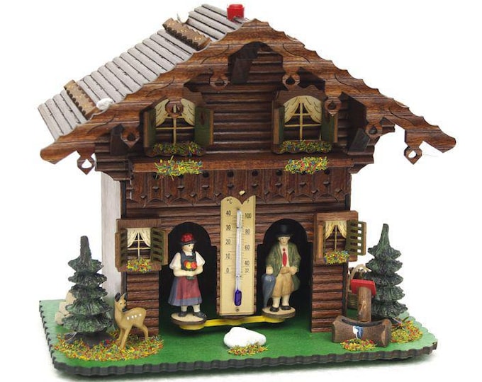 Alpine Weather House with thermometer, hand-painted, 21 cm (8.27 inch), Italian artisan production