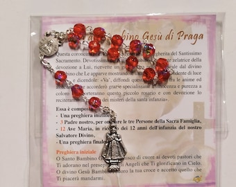 Rosary of the Infant Jesus of Prague cm 16 (6.29 inches), half crystal beads with prayer and explanations, Italian artisan production
