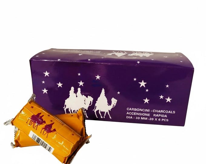 Pack of 120 charcoal sticks, maxi 33 mm, for grain incense burners, handcrafted in Greece