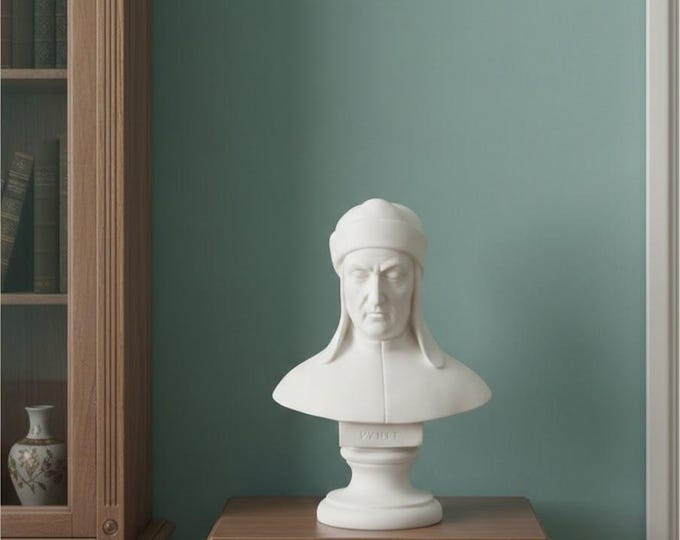 Dante Alighieri bust sculpture, 16 cm (6.29 inches), made of alabaster powder, handcrafted, made in Italy