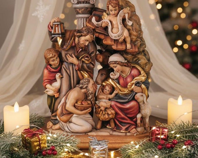 Perathoner nativity scene carved in Valgardena wood and hand-decorated, various sizes, Italian artisan production