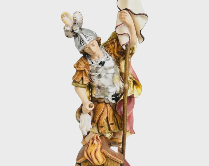 Statue of Saint Florian carved in Valgardena wood, hand-decorated, Italian artisan production, various sizes
