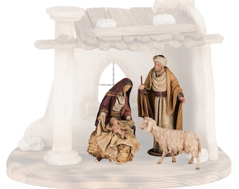 Complete nativity scene 3 pieces (without stable) carved in Valgardena wood, decorated by hand, various sizes, Italian artisan production