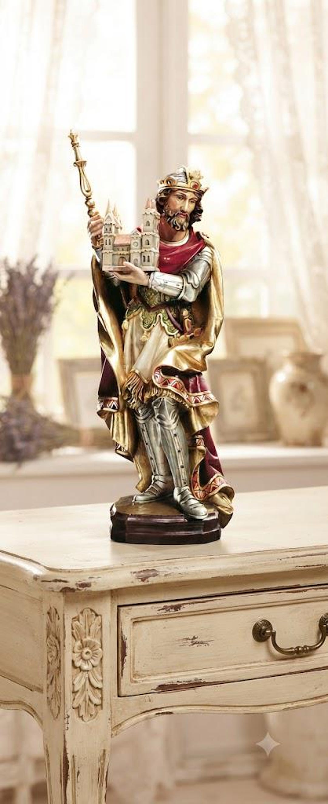 Statue of Saint Henry With Scepter and Dome, Carved in Valgardena