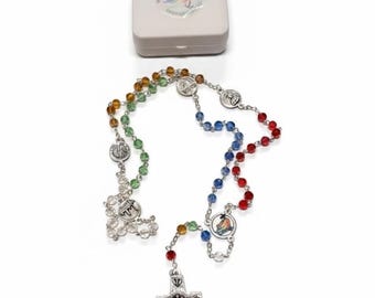 Jubilee 2025 crystal rosary with Jubilee logo case, handcrafted in Italy