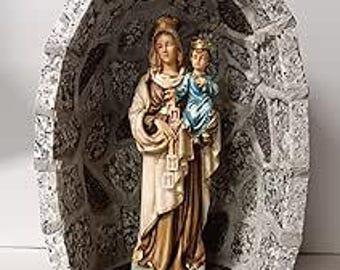 Cave for handcrafted statue in grey granite, porphyry inserts cm 37 x 27 and statue of the Madonna del Carmelo cm 28 Italian production