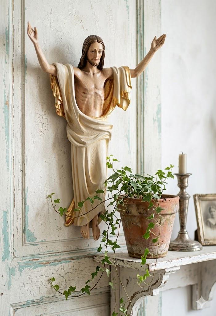 Hanging Statue of the Risen Jesus Christ, Carved From Valgardena