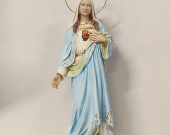 Statue of the Madonna, Sacred Heart of Mary, 40 cm (15.74 inches) made of resin, hand decorated, artisanal production
