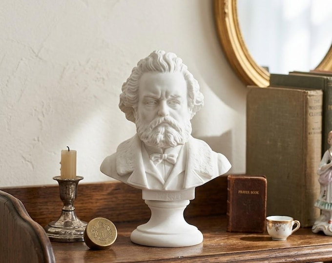 Bust sculpture of Giosuè Carducci, 18 cm (7.08 inches), in alabaster powder, handcrafted, made in Italy
