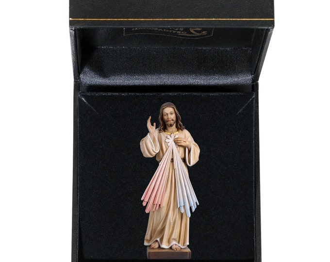 Statue of merciful Jesus with deluxe case carved in Valgardena wood and hand-decorated with Italian craftsmanship