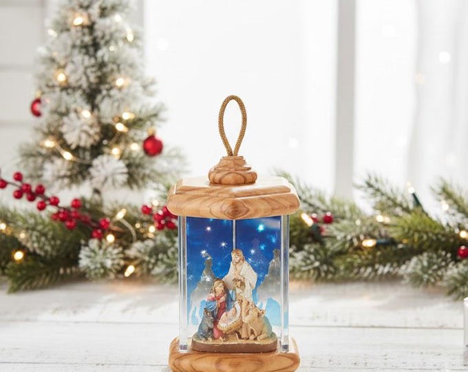 Complete nativity scene in lantern, 12 cm (4.72 inches) in hand-decorated resin, Italian artisan production